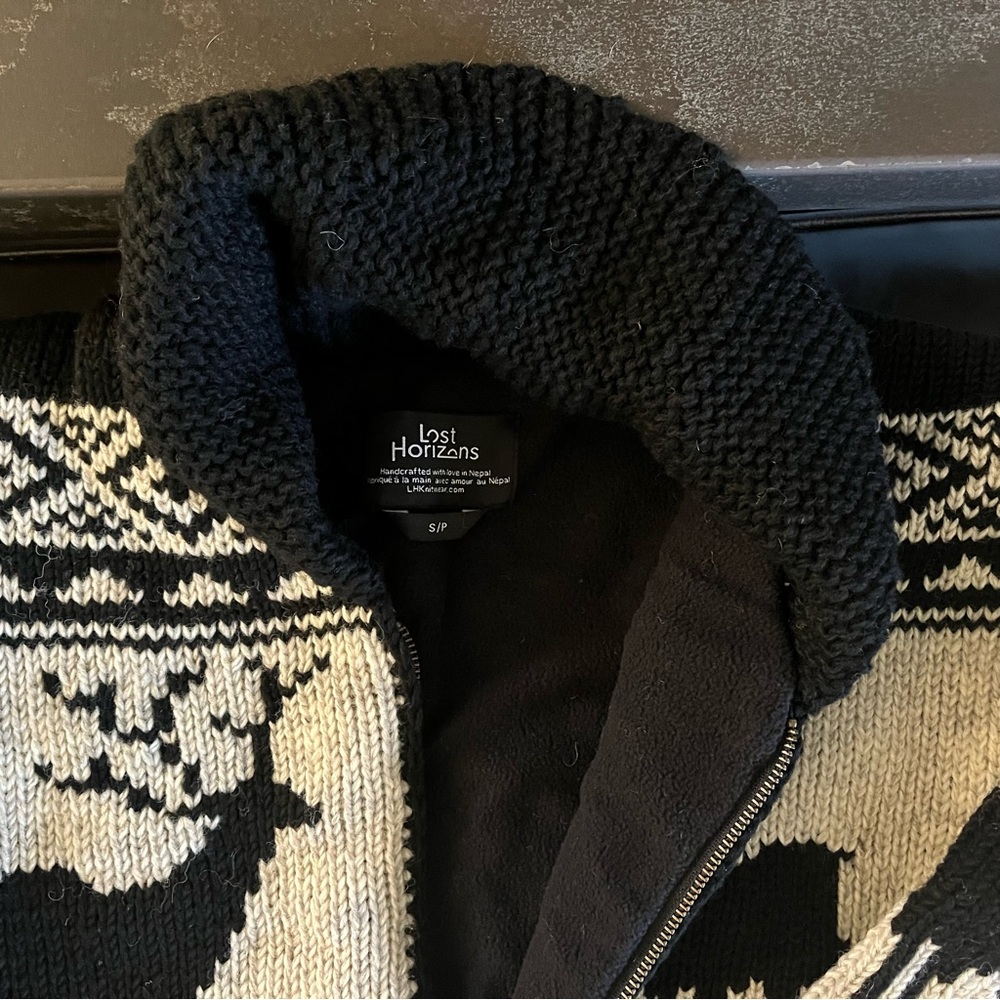 NWT LOST HORIZONS Handmade Wool Knitwear, Fleece Lined, Zip front Cardigan, S - Picture 7 of 12